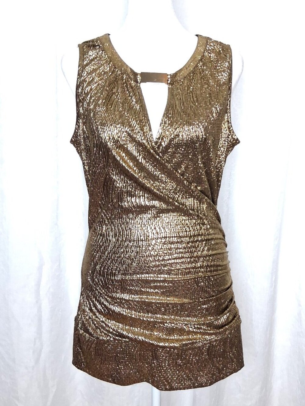 Cache Gold & Black Surplice Sleeveless Top with Gold Accent